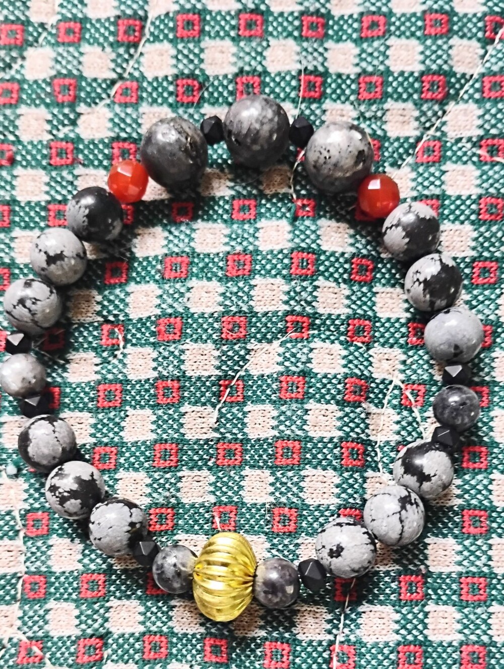 Handmade Snowflake Obsidian and Black Moonstone Bracelet